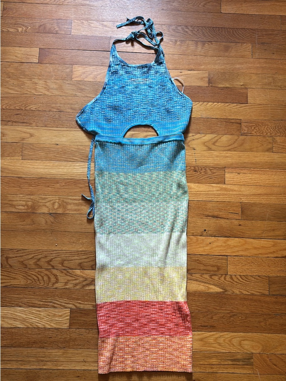 Stand Backless Multicolored Dress, Size Large